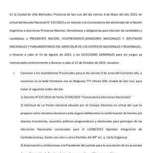 ACTA SECRETARIO DE ASAMBLEA- CONVOCA ASAMBLEA PROVINCIAL 